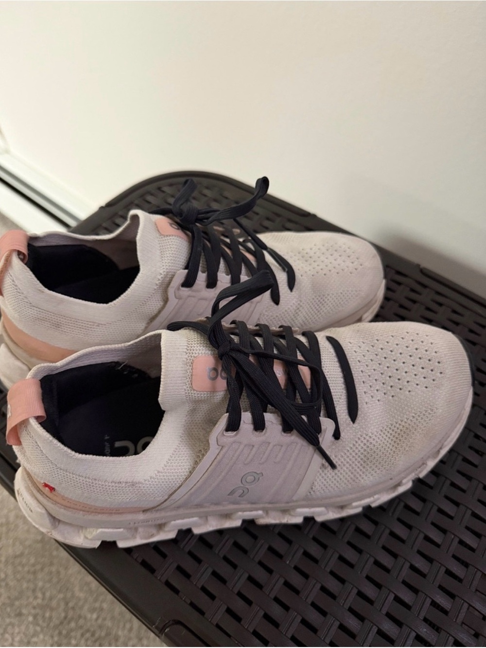 Light Pink Knit Athletic Sneakers with Black Laces - Picture 2 of 4
